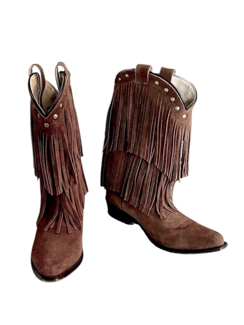 Smoky Mountain Wisteria Suede Studded Kids  Brown Western Cowboy Fringe Boots 4